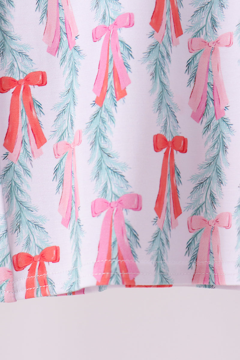 Green Bow Christmas Tree Bamboo Pants Set