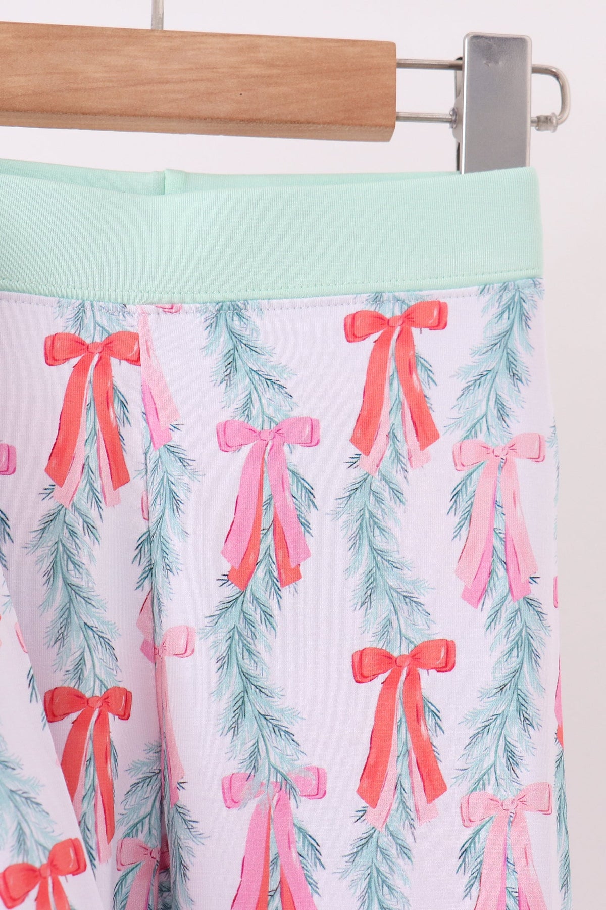 Green Bow Christmas Tree Bamboo Pants Set