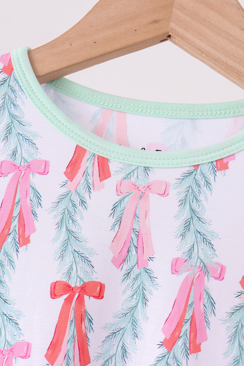 Green Bow Christmas Tree Bamboo Pants Set