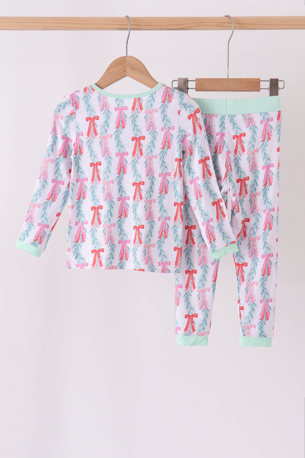 Green Bow Christmas Tree Bamboo Pants Set