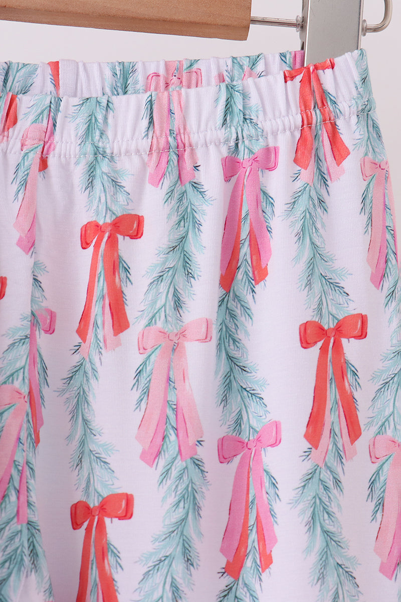 Green Bow Christmas Tree Bamboo Pajama Set