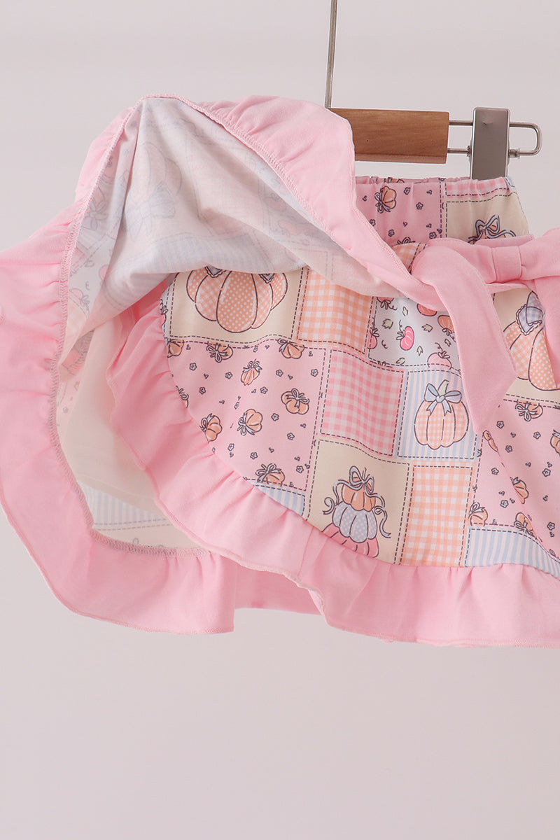 Pink Pumpkin Ruffle Skorts Set
