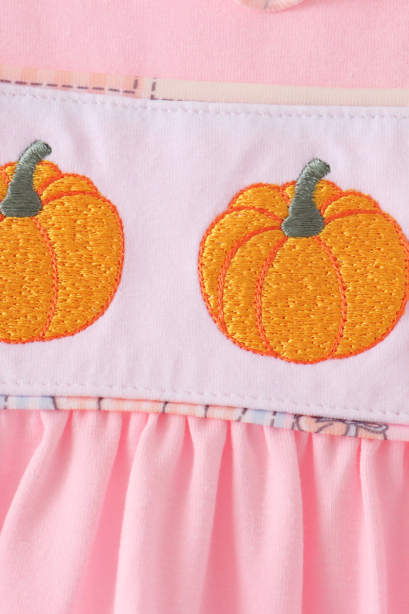 Pink Pumpkin Embroidery Ruffle Pants Set