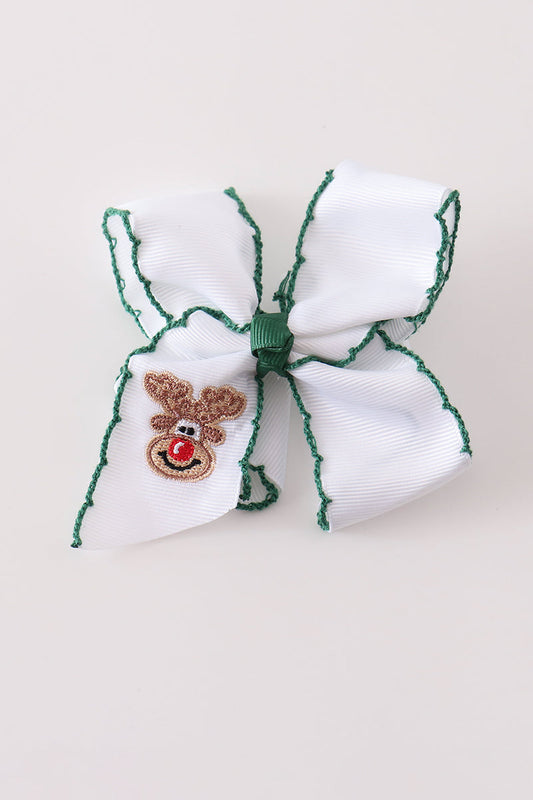 Forest Reindeer Embroidery Crochet Edge Hair Bow