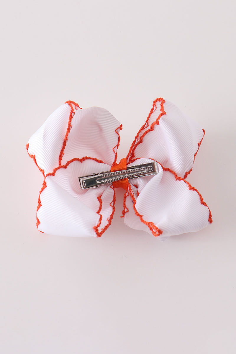 Orange Turkey Embroidery Crochet Edge Hair Bow