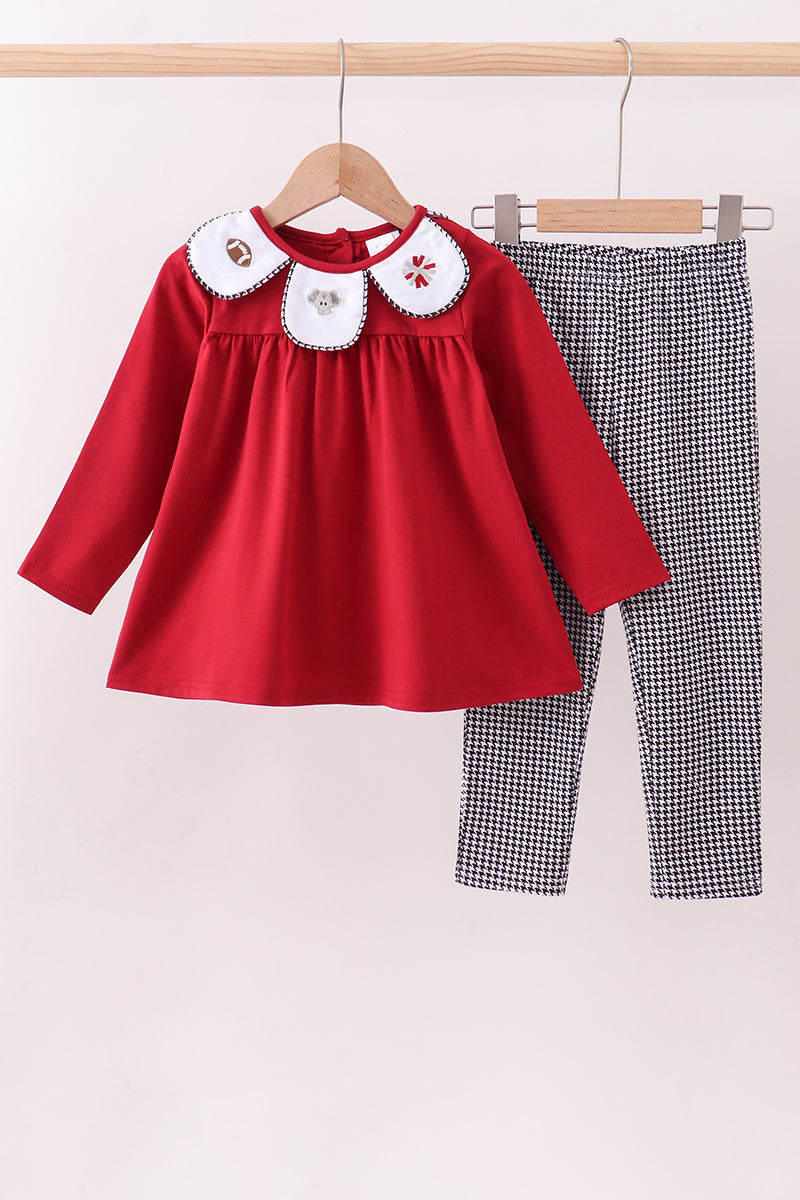 Alabama Elephant Football Embroidery Gingham Pants Set