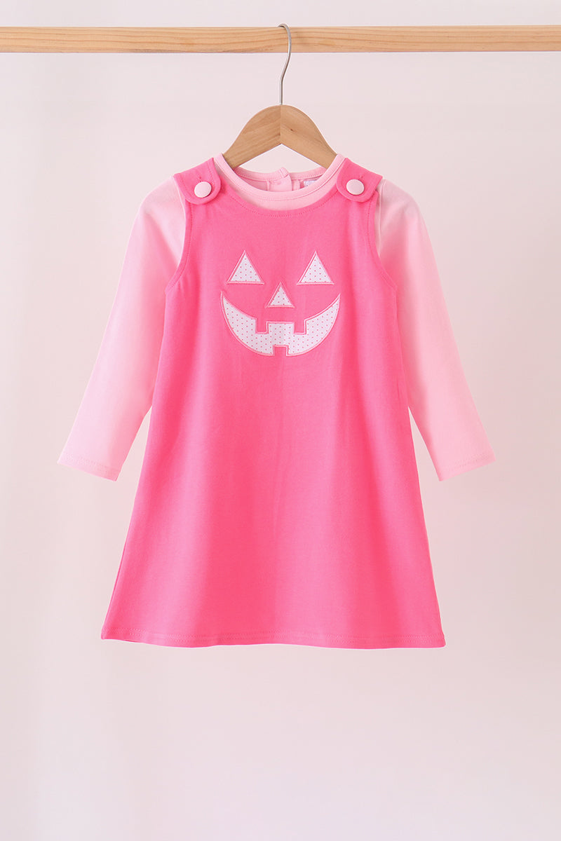 Pink Jack-O-Lantern Applique 2Pc Dress Set