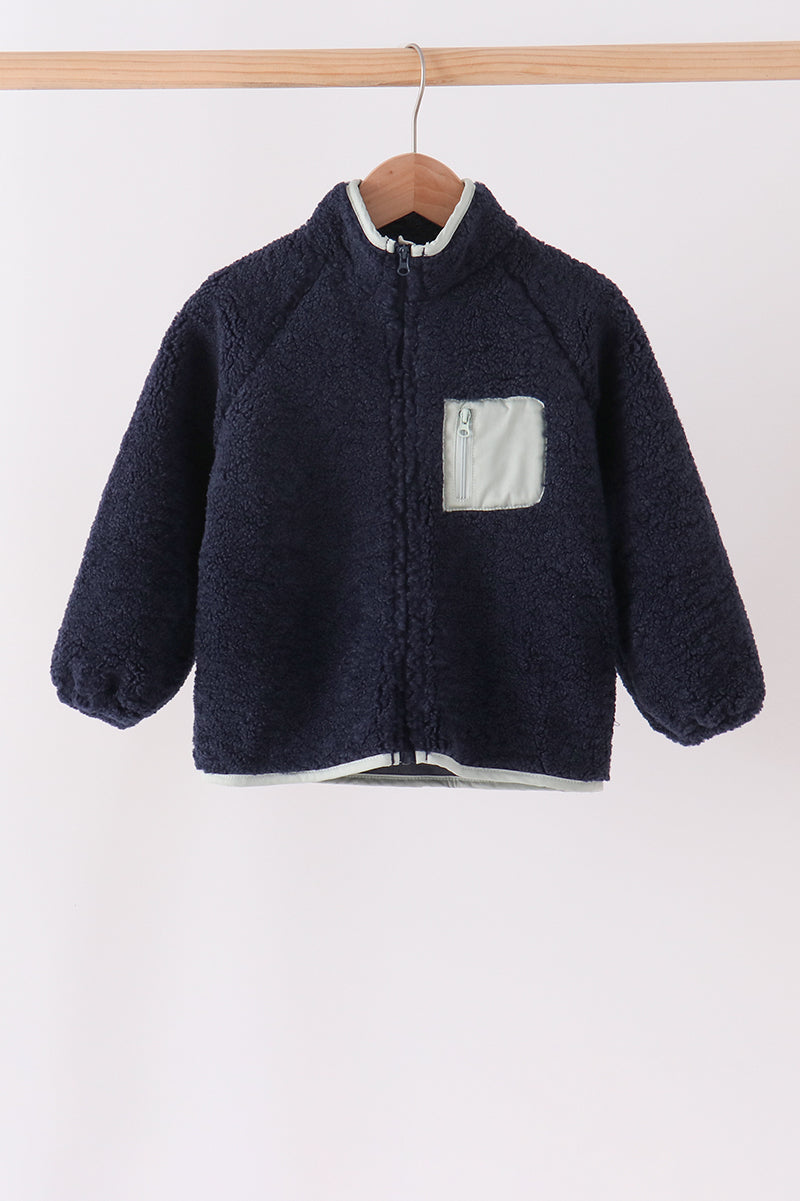 Navy Fleece Zipper Jacket