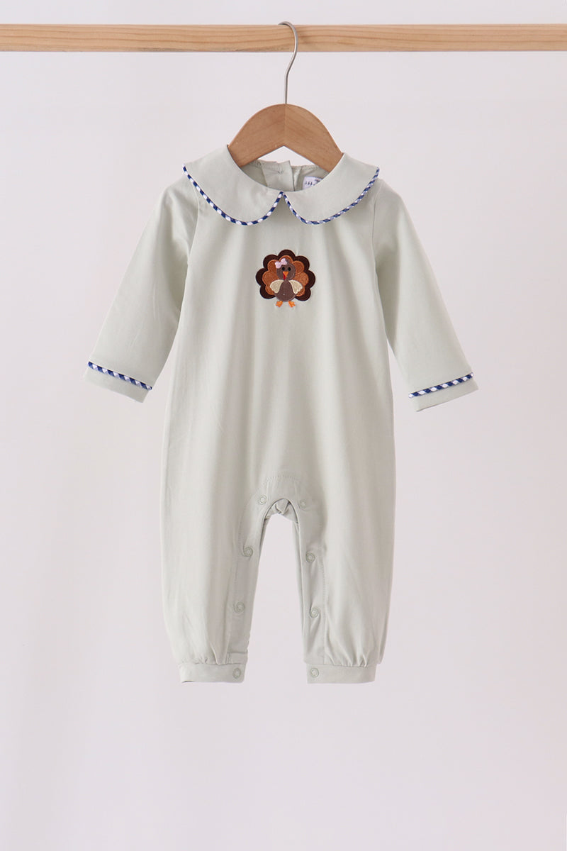 Sage Turkey Embroidery Romper