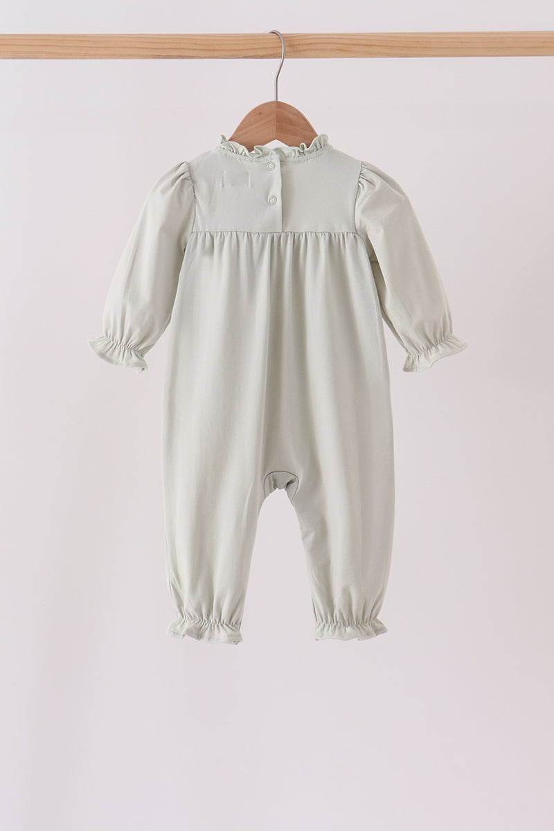 Sage Turkey Embroidery Ruffle Romper