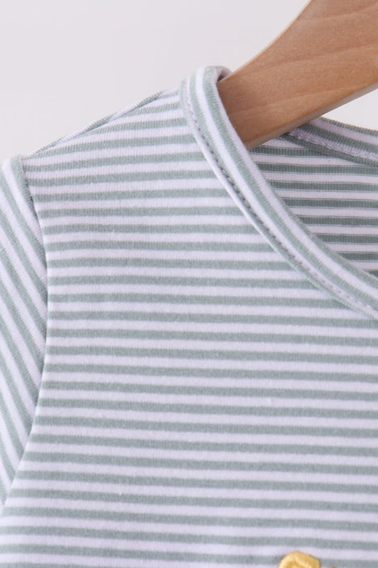 Sage Turkey Embroidery Stripe Top