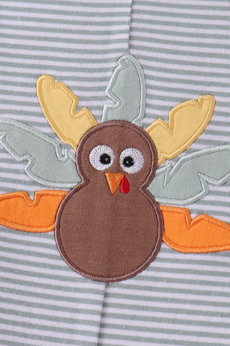 Sage Turkey Embroidery Stripe Jon Jon