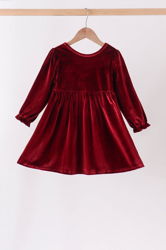 Maroon Velvet Bow Dress