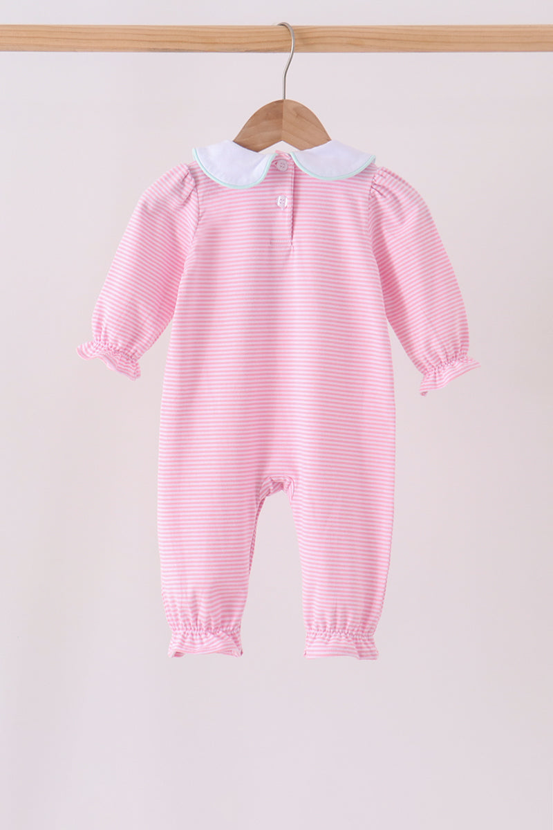 Pink Turkey Embroidery Stripe Romper