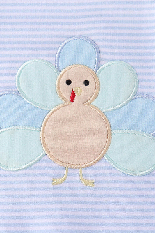 Blue Turkey Embroidery Stripe Romper
