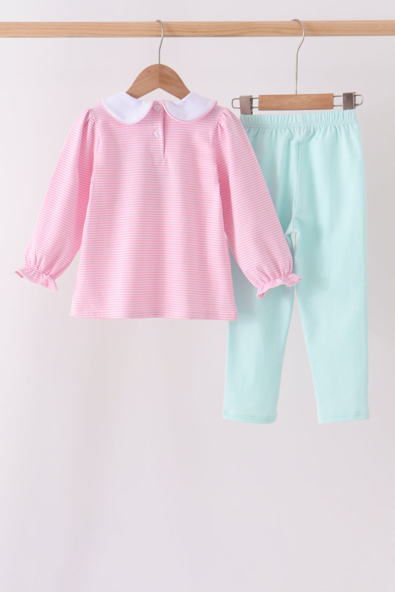 Pink Turkey Embroidery Stripe Pants Set