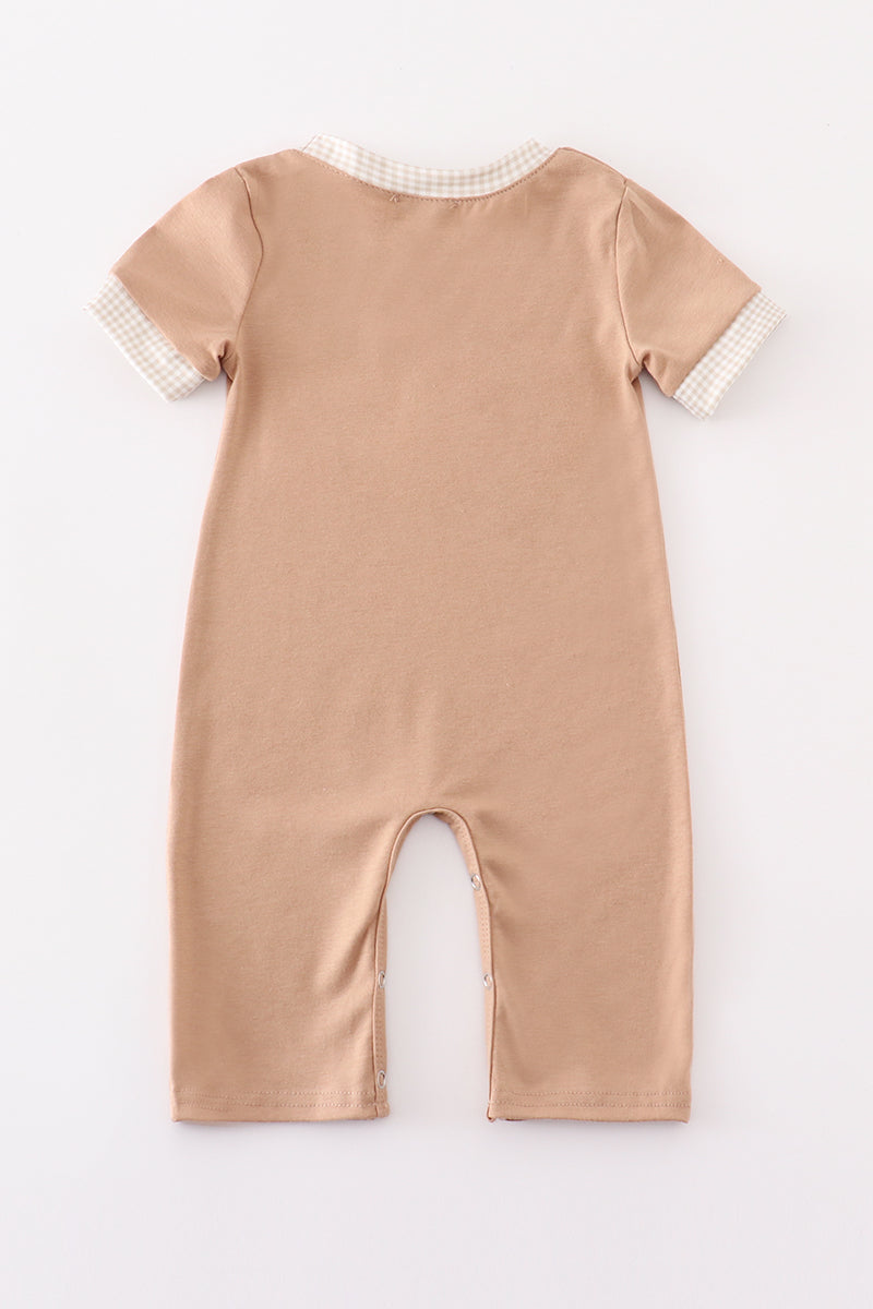 Khaki Thanksgiving Turkey God Is Great Embroidery Boy Romper
