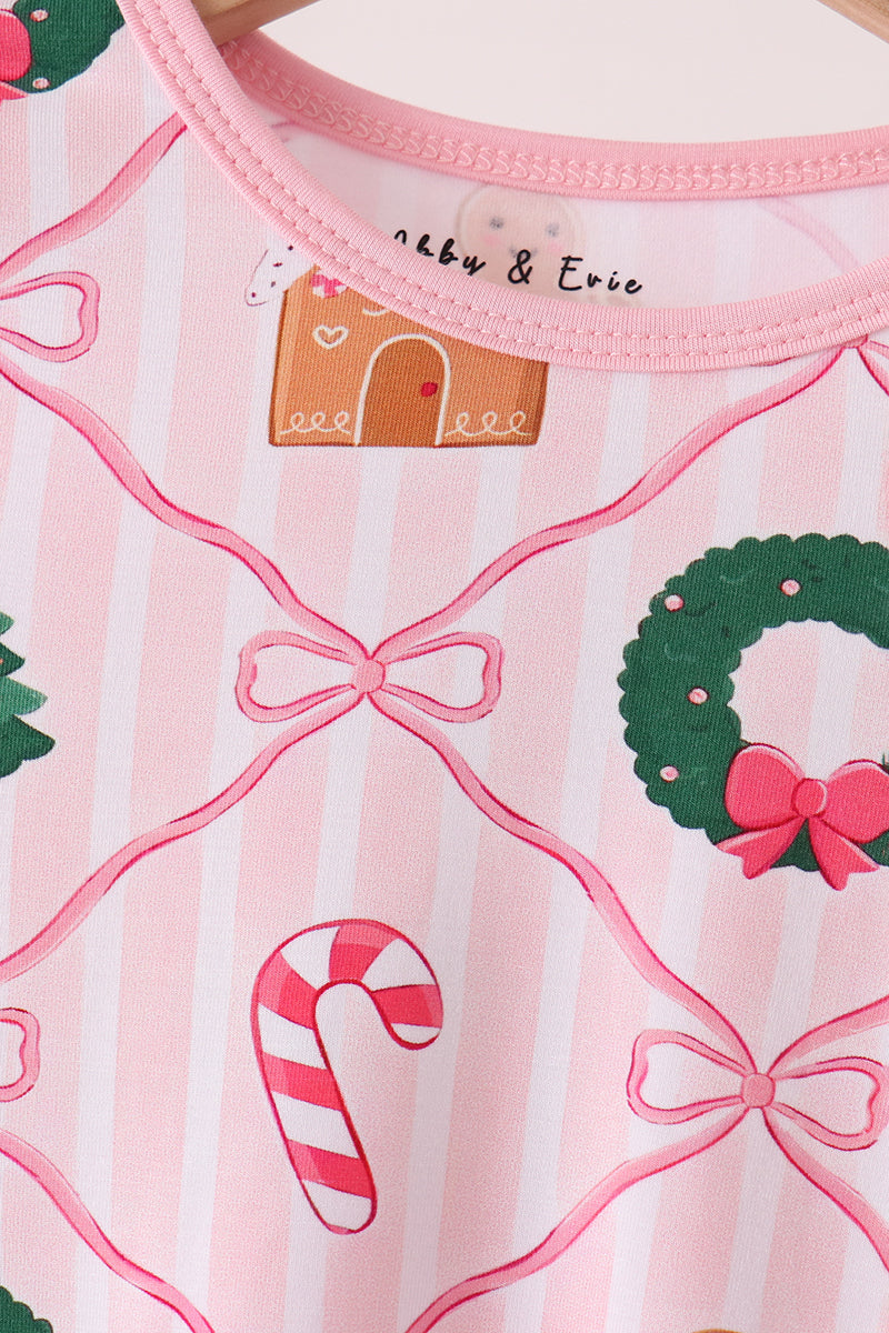 Pink Christmas Tree Bamboo Mom&Me Pajama Set