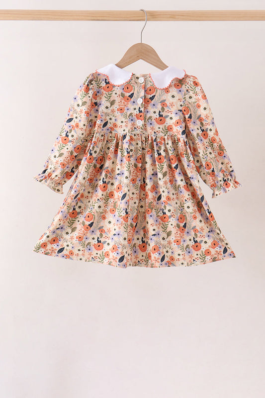 Coral Floral Smocked Dress