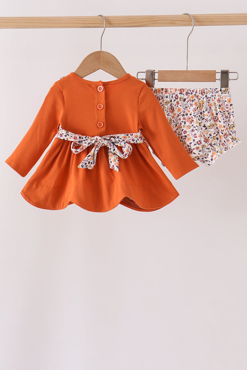 Orange Floral Ruffle Bloomer Set