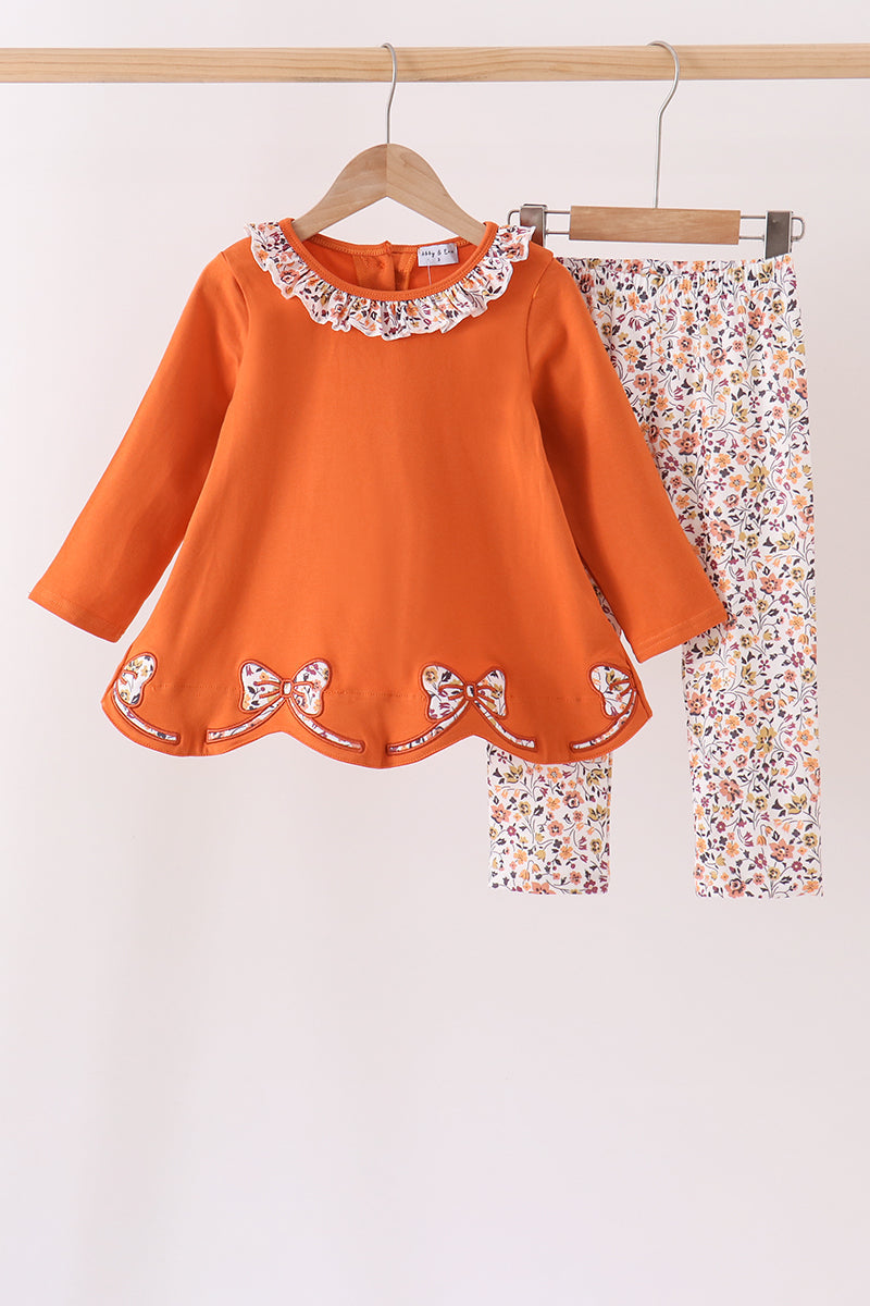 Orange Floral Ruffle Pants Set