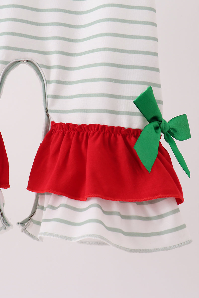 Red Gingerbread House Applique Stripe Ruffle Romper