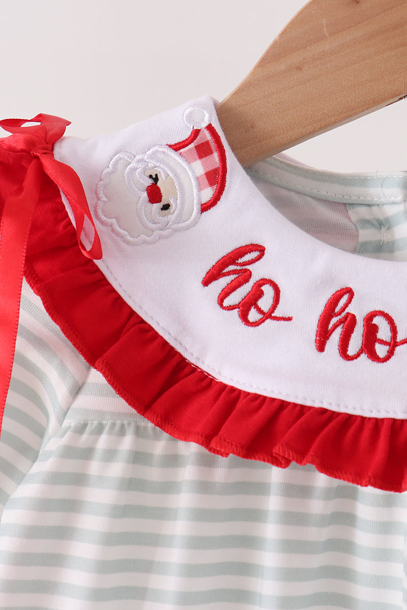 Sage Santa Applique Stripe Romper