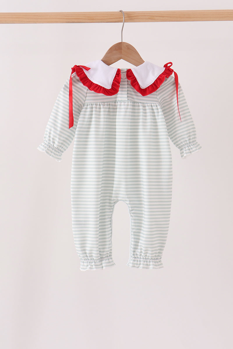 Sage Santa Applique Stripe Romper