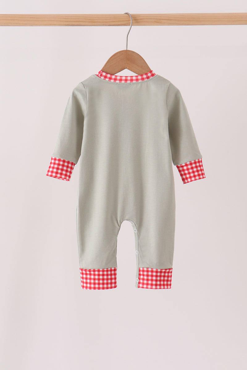Sage Santa Applique Gingham Romper