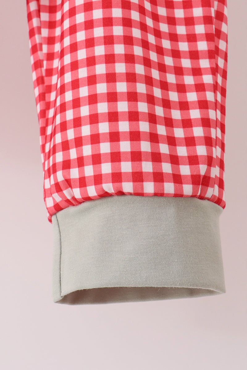 Sage Santa Applique Gingham Pants Set