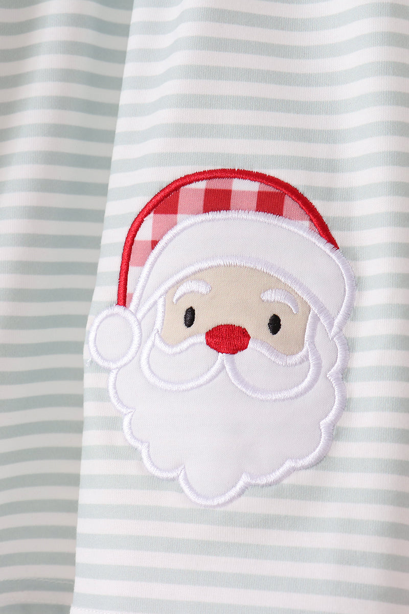 Sage Santa Applique Gingham Ruffle Pants Set