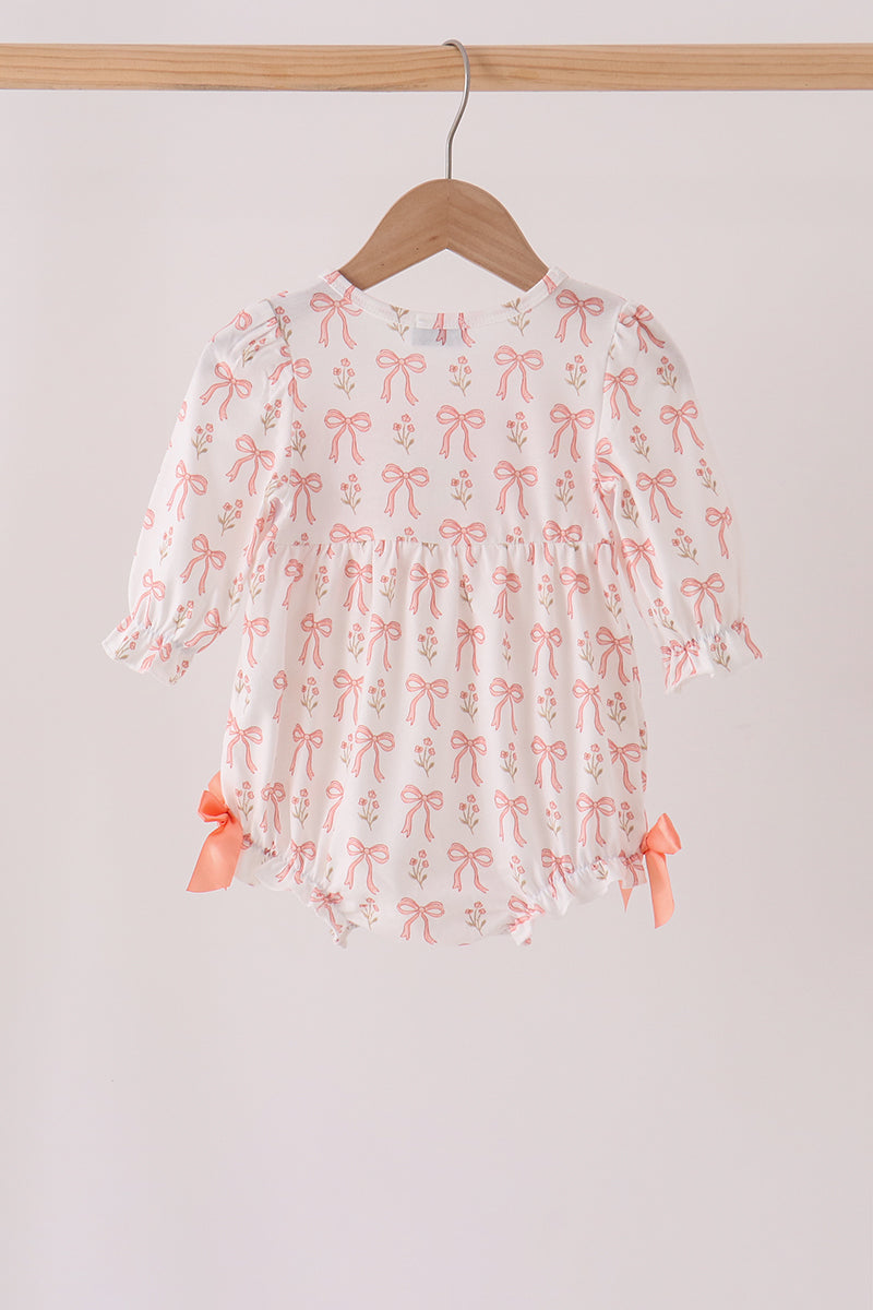 Pink Bow Embroidery Ruffle Bubble