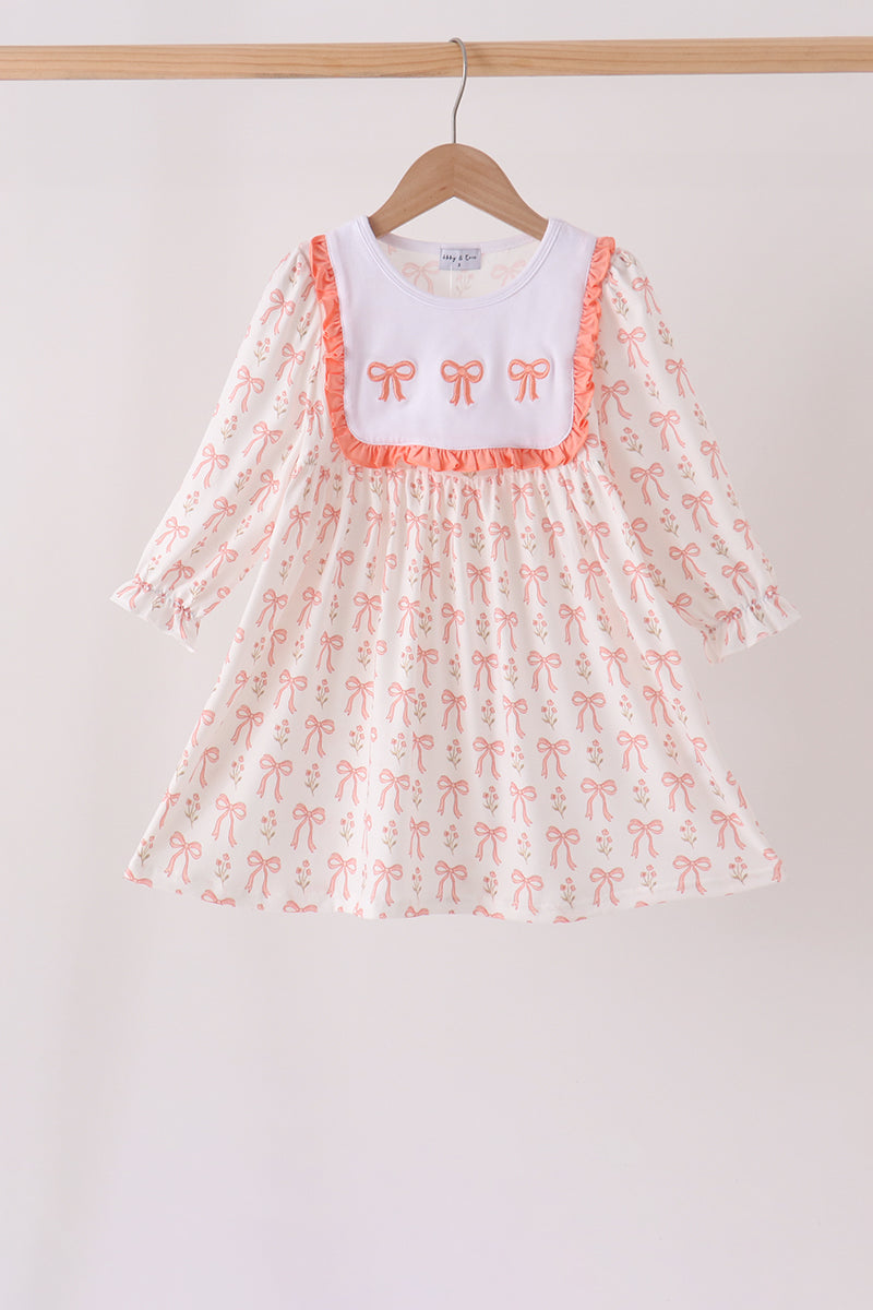 Pink Bow Embroidery Ruffle Dress
