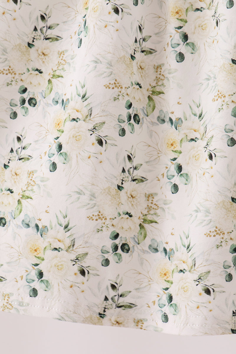Sage Floral Smocked Ruffle Dress