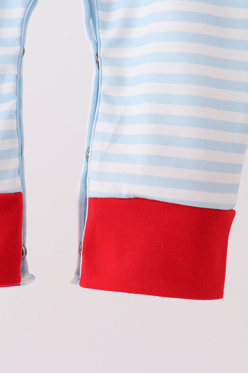 Blue Stripe Nutcracker Embroidery Romper