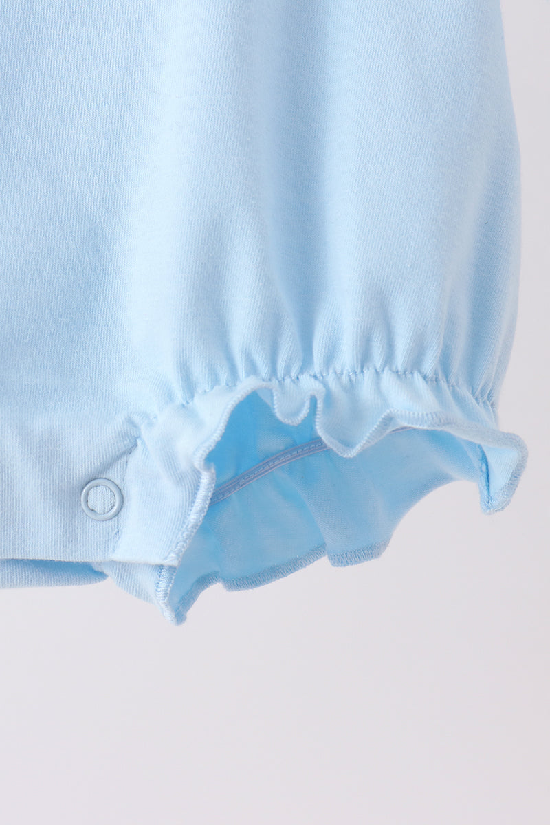 Blue Turkey Embroidery Plaid Ruffle Bubble