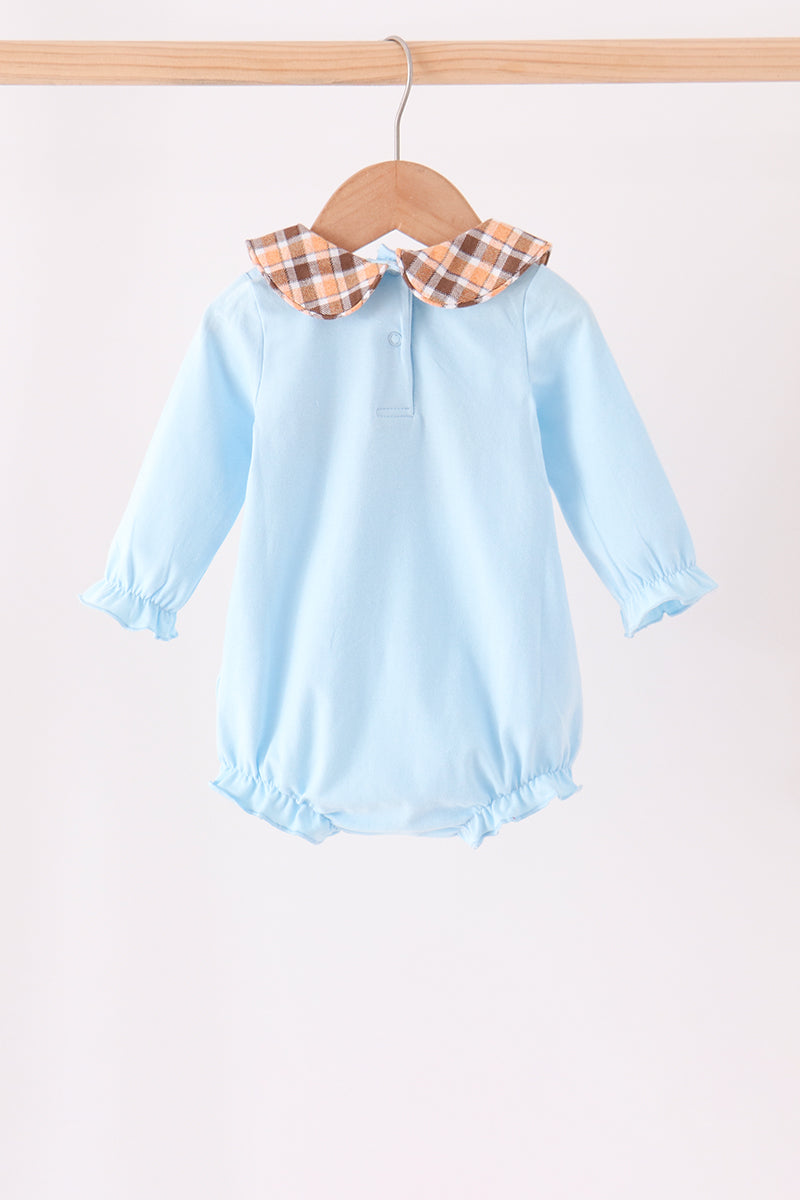 Blue Turkey Embroidery Plaid Ruffle Bubble