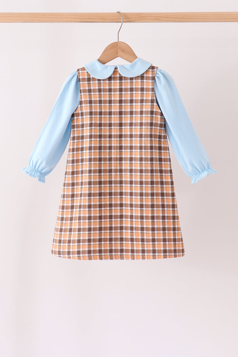 Blue Turkey Embroidery Plaid 2Pc Set