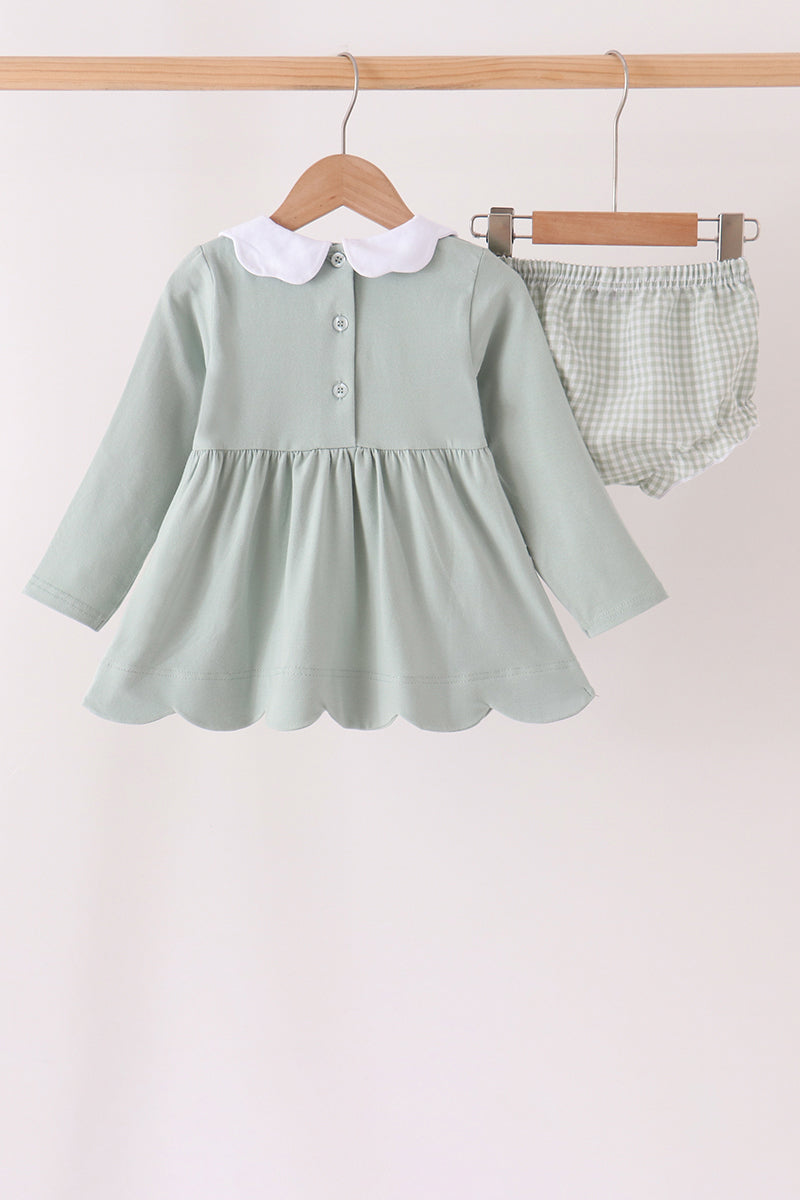 Green Turkey Embroidery Scalloped Bloomer Set