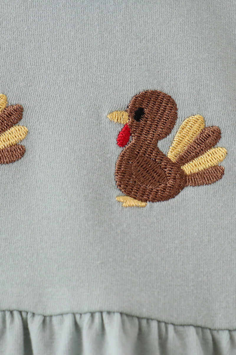 Green Turkey Embroidery Scalloped Bloomer Set