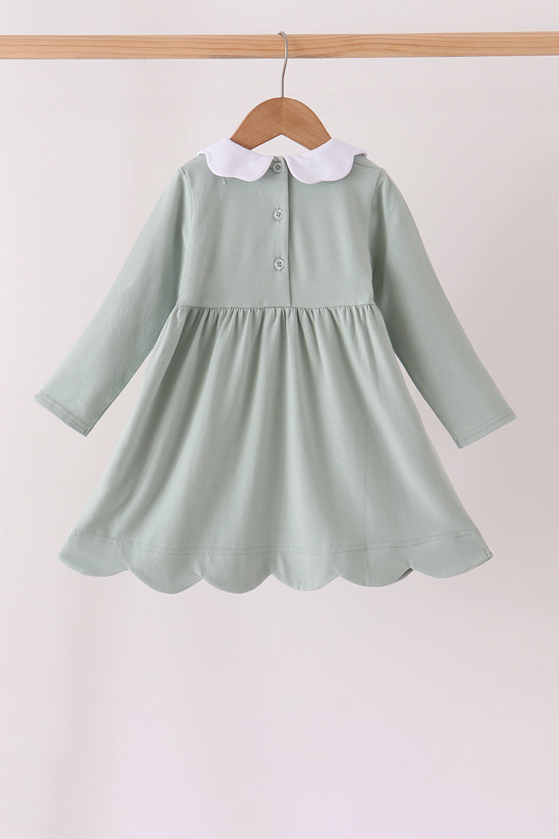 Green Turkey Embroidery Scalloped Dress