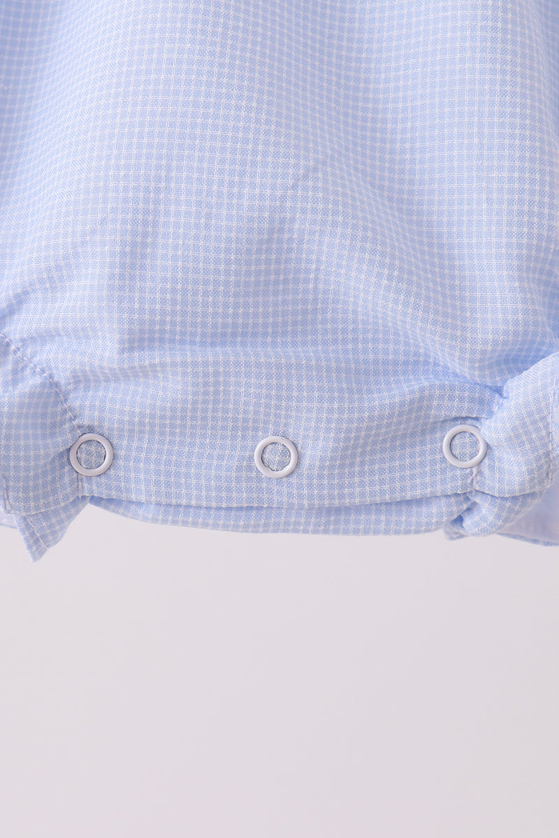 Blue Turkey Embroidery Checkered Ruffle Bubble