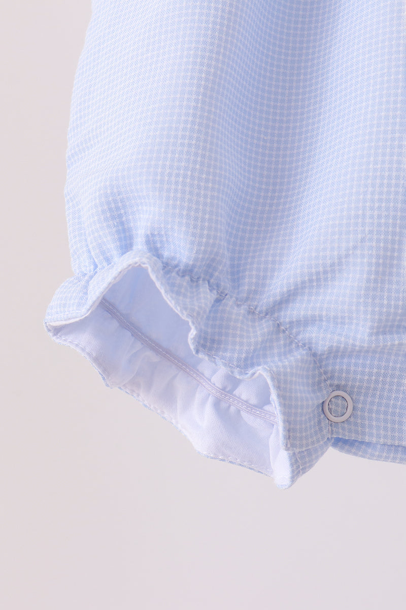 Blue Turkey Embroidery Checkered Ruffle Bubble