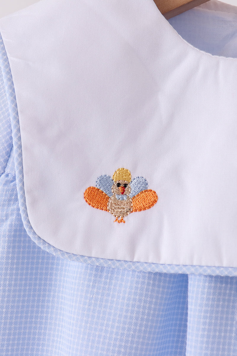 Blue Turkey Embroidery Checkered Bubble
