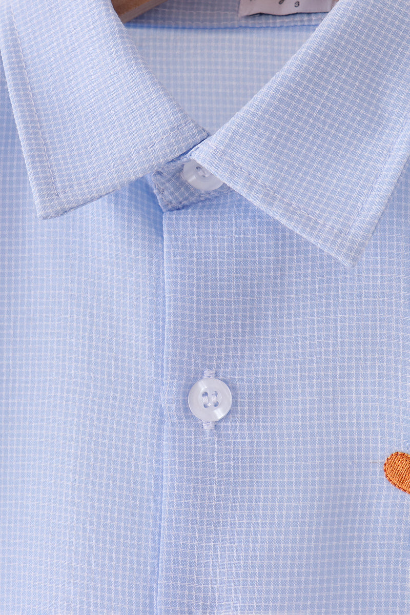 Blue Turkey Embroidery Button Down Shirt