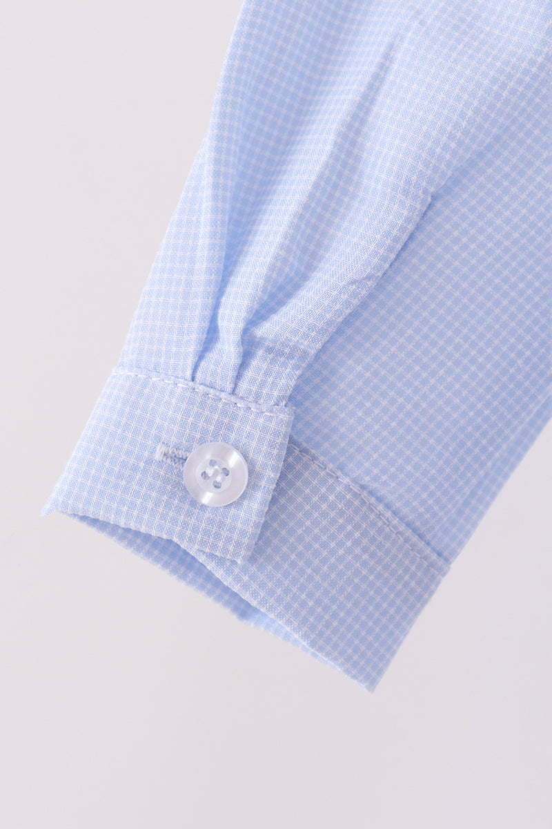 Blue Turkey Embroidery Button Down Shirt