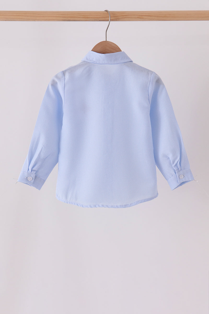 Blue Turkey Embroidery Button Down Shirt