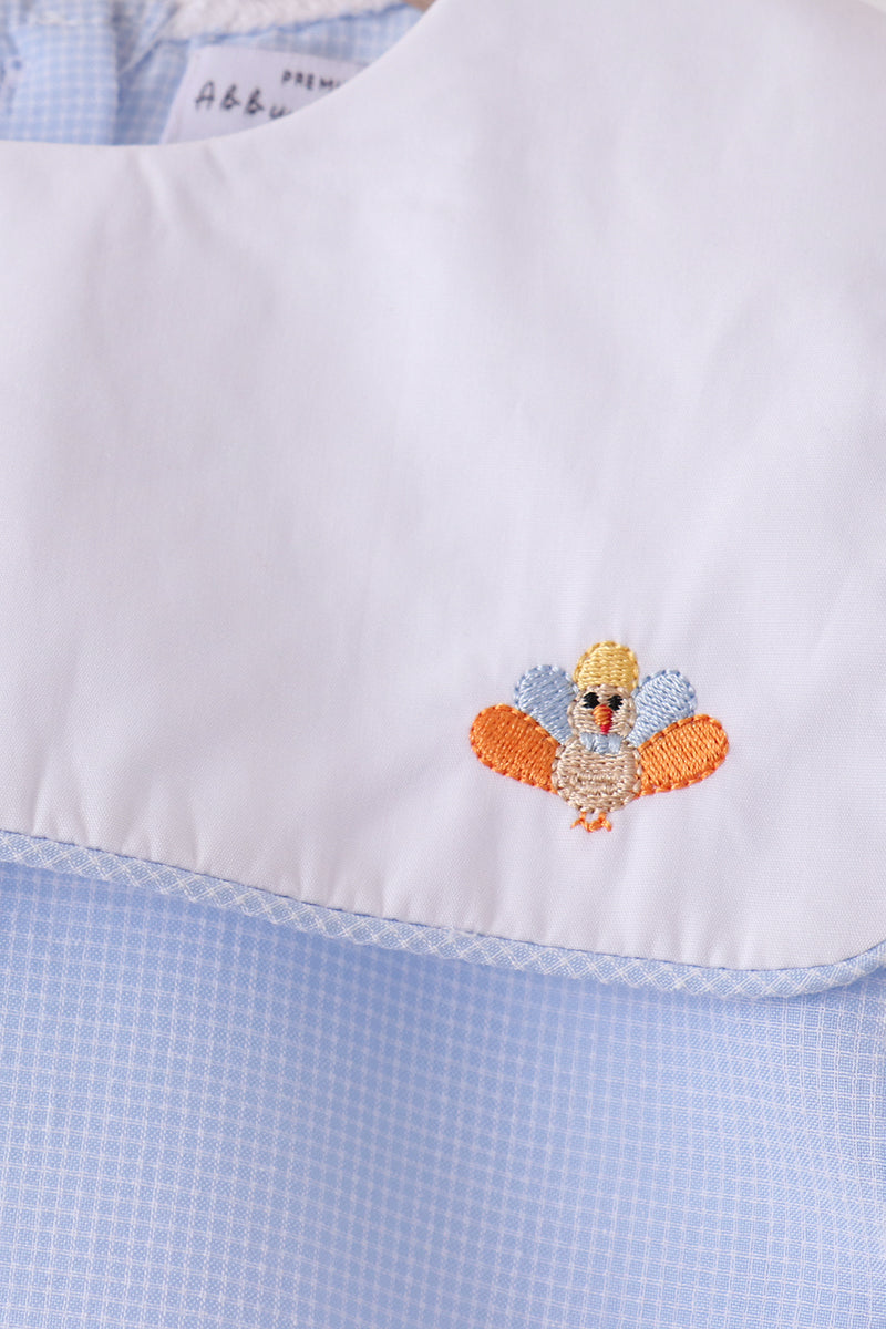 Blue Turkey Embroidery Shorts Set
