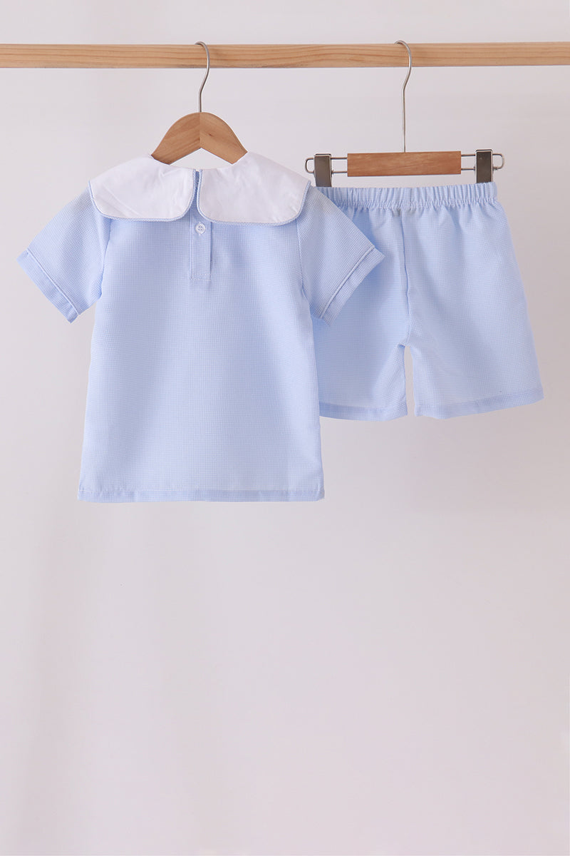 Blue Turkey Embroidery Shorts Set