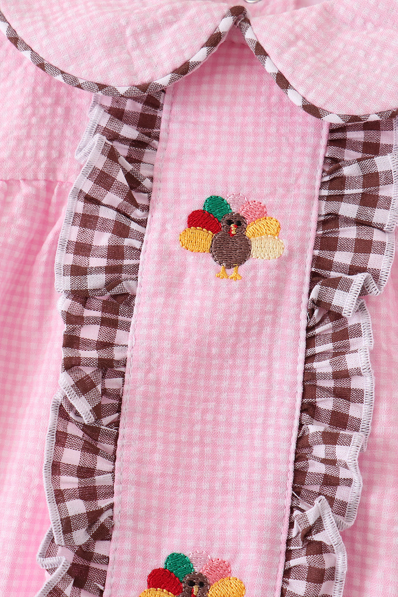 Pink Turkey Embroidery Ruffle Gingham Bubble